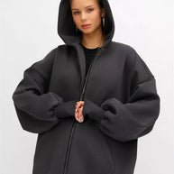 Damen Oversized Kapuzenjacke mit durchgehendem Reißverschluss und extrem bequemem Schnitt WW