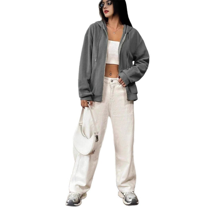 Damen Fleecejacke mit Kapuze und Reißverschluss W&W Mode