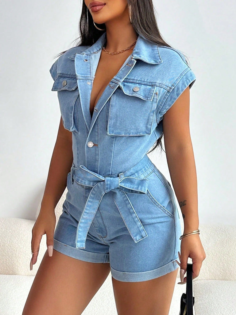 WW | Frauen Bekleidung Polo Kragen Tasche Denim Overall