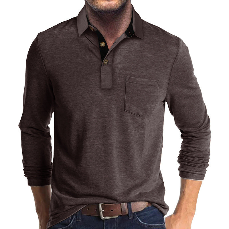 Herren Poloshirt mit langen Ärmeln und Brusttasche WW