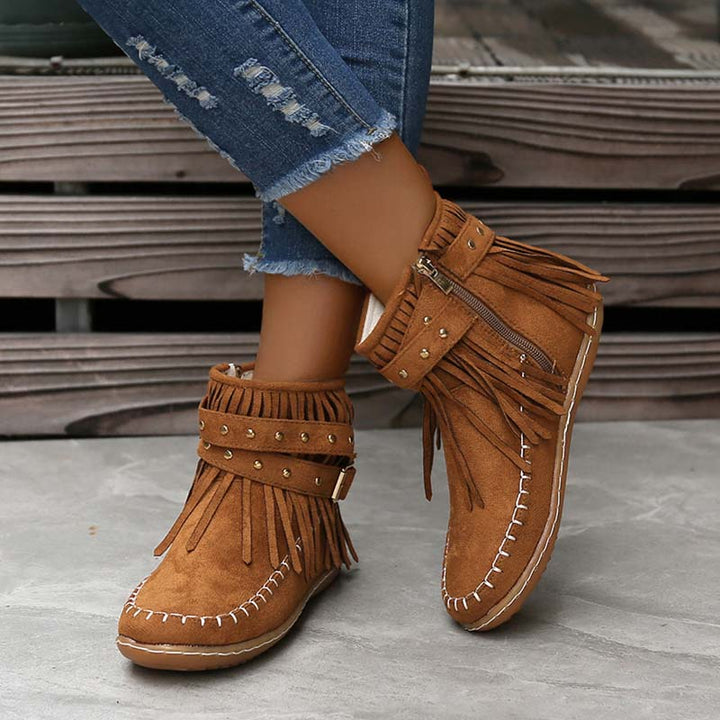 W&W Mode | Boho Stiefelette Mit Fransen Und Schnallen Für Damen