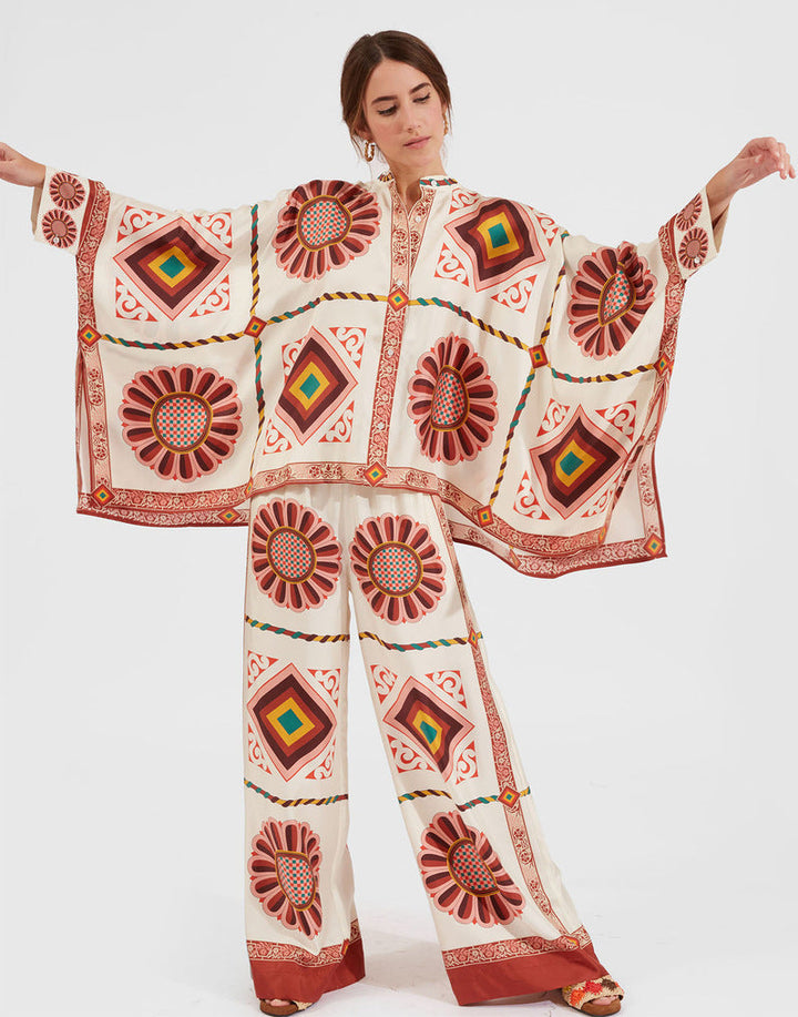 Damen Boho-Set mit Kimono-Oberteil und weit geschnittener Hose