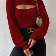 Damen Strickpullover mit Trendigem Cut-Out und Hohem Kragen WW