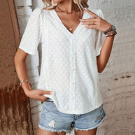 Damen Bluse mit eleganten Puffärmeln und feinem Lochmuster WW