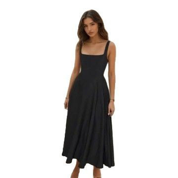 Damen Maxikleid mit quadratischen Ausschnitten und fließendem Rock WW