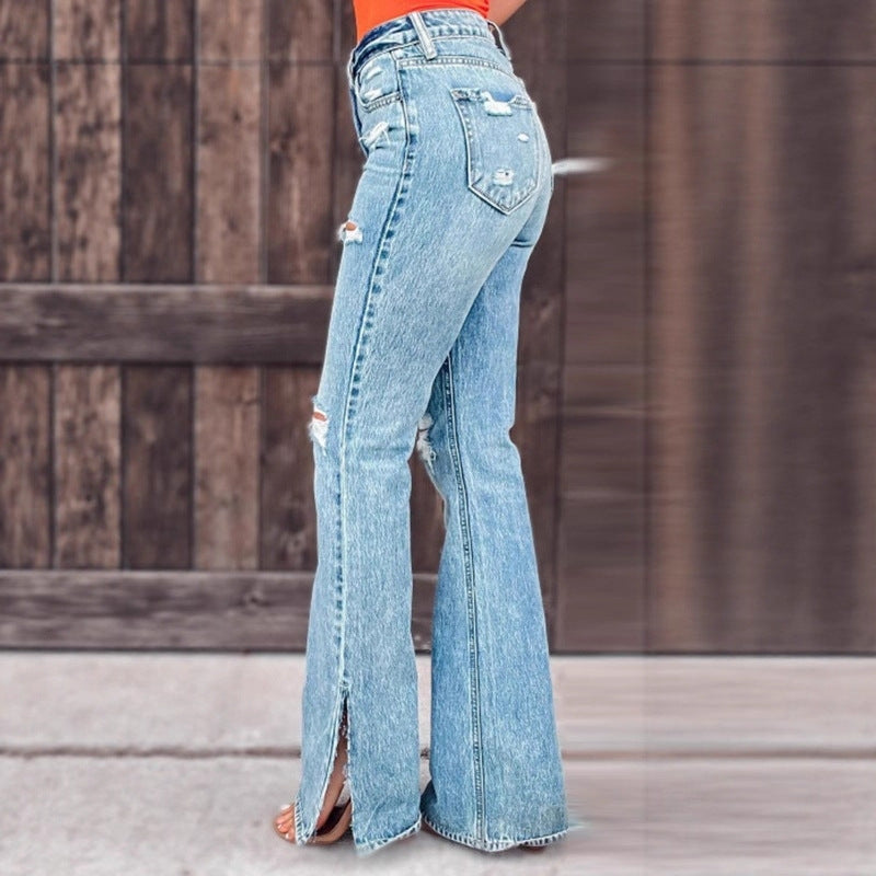 Damen Ripped Flared Jeans WW