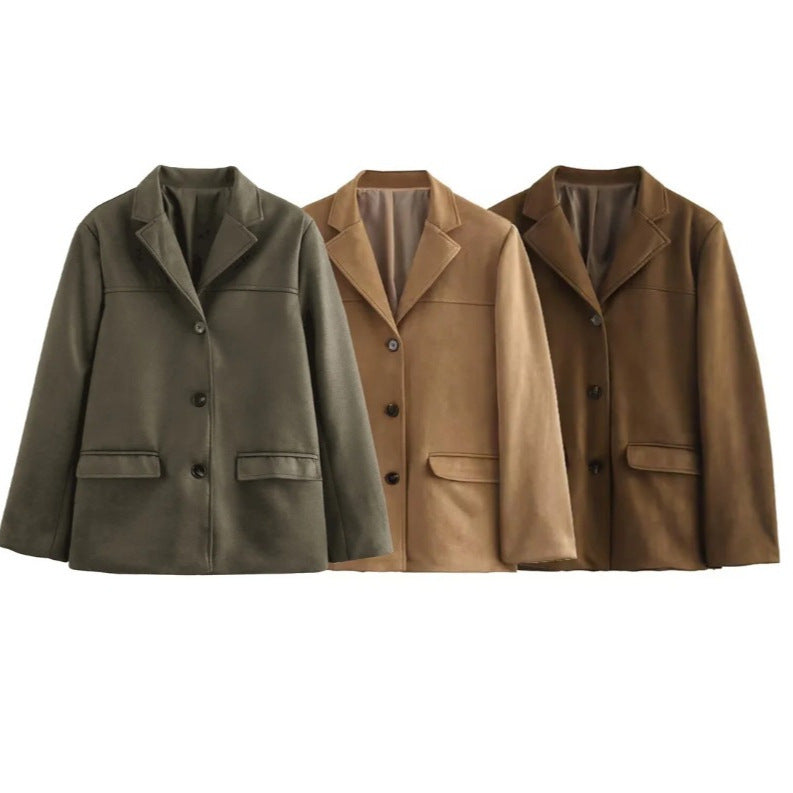 Damen schicke Blazerjacke aus weichem Material mit praktischen Taschen WW