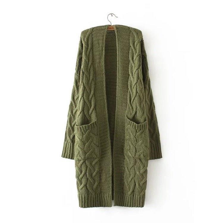 Damen Strickjacke mit grobem Zopfmuster und Taschen WW