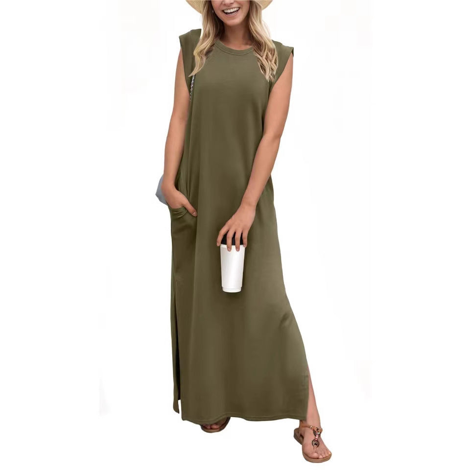 Damen komfortables Maxi-Kleid aus weichem Material mit schmalem Schnitt WW