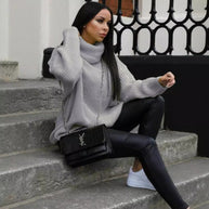 Damen Oversized Pulli mit hohem Kragen und Struktur WW