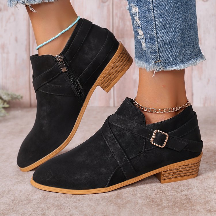 Damen Stiefeletten mit modischem Riemendesign und Reißverschluss WW