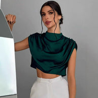 WW | Satin Faux Seide Kurzhemd Top