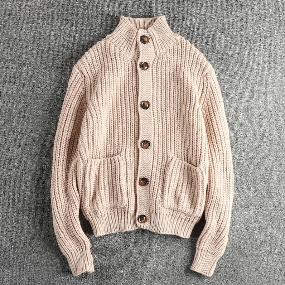 Damen Strickjacke mit großen Taschen und Knopfverschluss WW