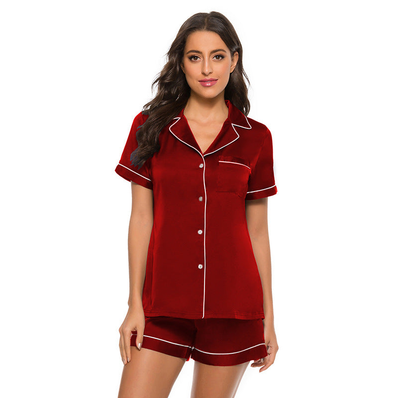 Damen Satin-Pyjama-Set mit Kurzarmbluse und Shorts WW