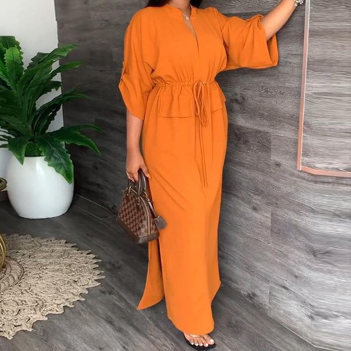 Damen Maxikleid mit Taillierung und offenem Kragen W&W Mode