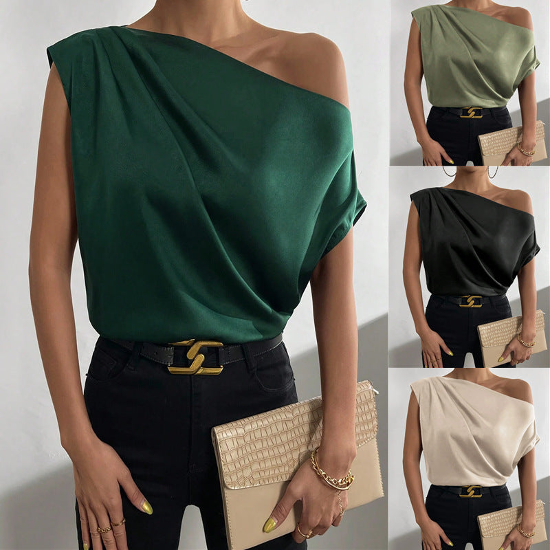Damen asymmetrisches Top mit Drapierung und elegantem Schnitt WW