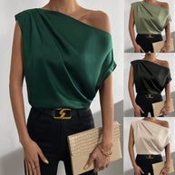 Damen asymmetrisches Top mit Drapierung und elegantem Schnitt WW