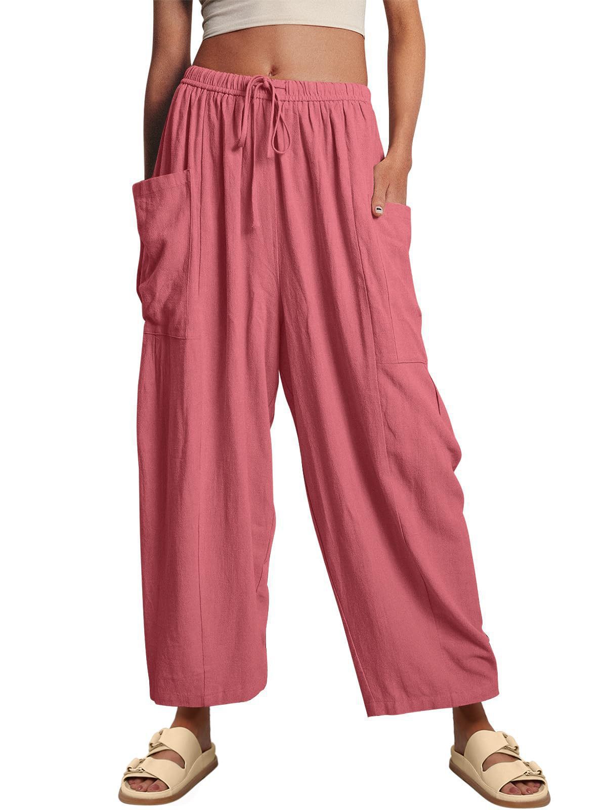 Damen bequeme Palazzo-Hose mit elastischem Bündchen und seitlichen Taschen WW