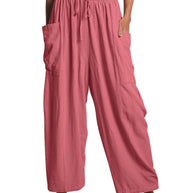 Damen bequeme Palazzo-Hose mit elastischem Bündchen und seitlichen Taschen WW