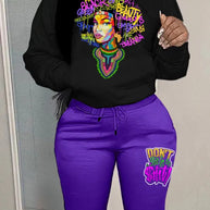 Damen Stadium Hoodie und Jogginghose Set mit buntem Grafiken WW