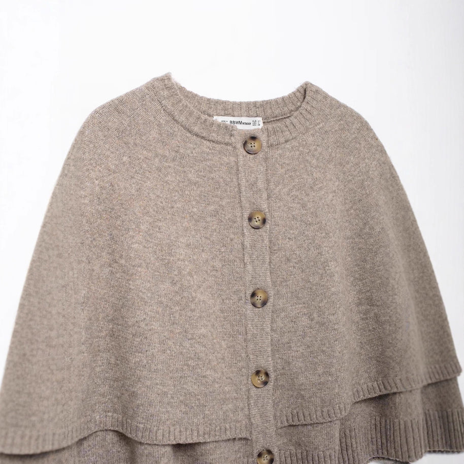 Damen Strick-Cape mit eleganter Knopfleiste WW