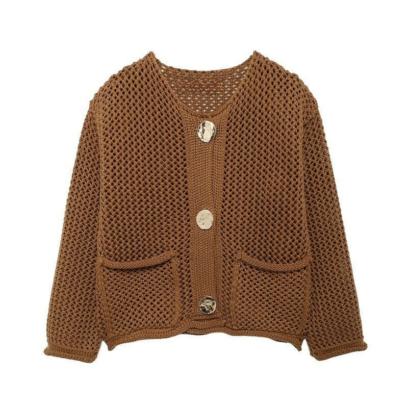 Damen Strickjacke mit offener Maschenstruktur und komfortablen Taschen WW