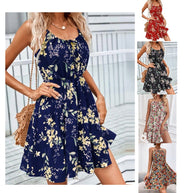 Damen Blumenkleid mit verstellbaren Spaghettiträgern und elastischem Taillenbund WW
