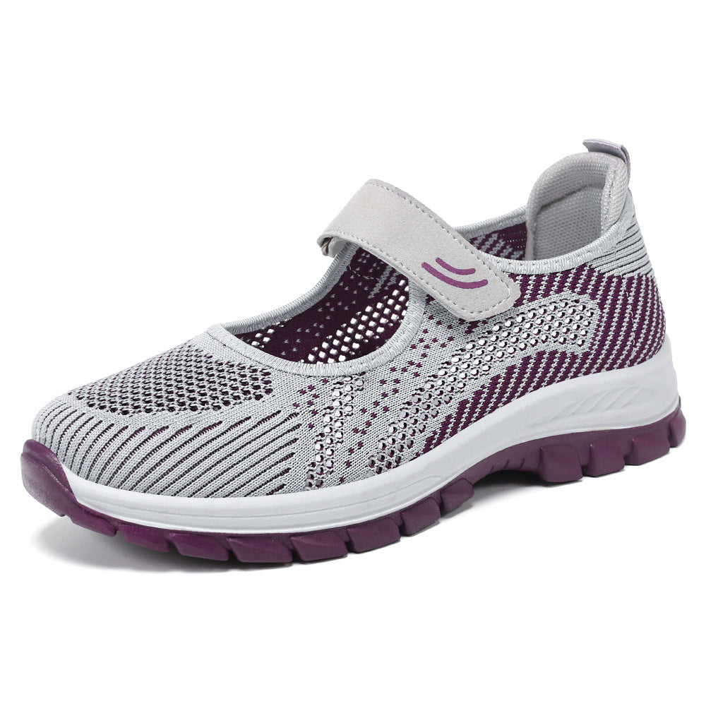 Damen Slip-On Sportschuhe mit atmungsaktiver Netzstruktur und verstellbarem Klettverschluss WW