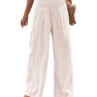 Damen Weite Leinenhose mit elastischem Bund und Falten WW