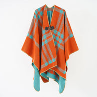 Damen Luxuriöser Geometrischer Poncho aus weichem Material mit dezenter Knopfverzierung WW