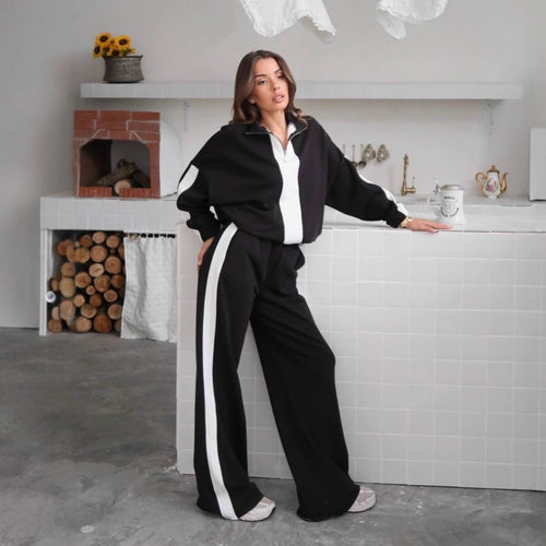 Damen sportliches Freizeit-Set mit modischem Stehkragen und weitem Bein WW