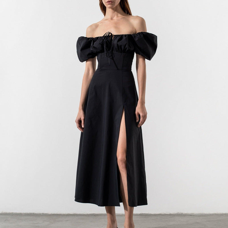 Damen Off-Shoulder Maxikleid mit schmeichelndem Split und elastischem Oberteil W&W Mode