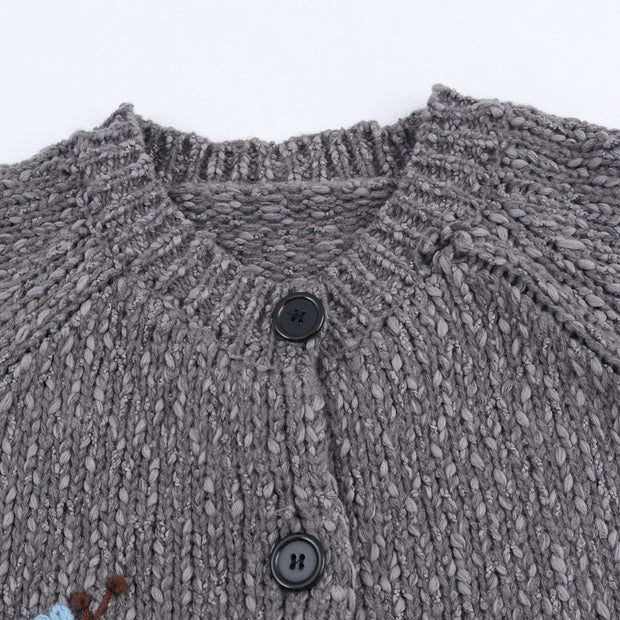 Damen Strickjacke mit floralem Stickmuster und Knopfverschluss WW