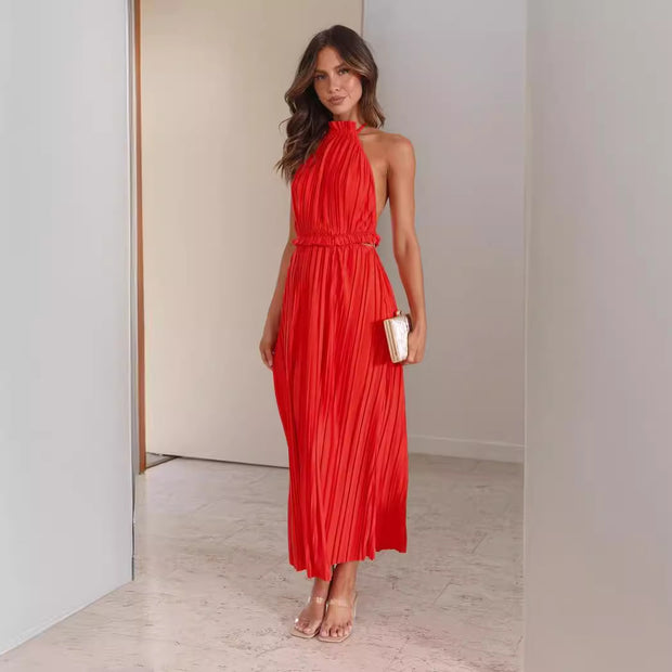 Damen Maxikleid mit raffiniertem Faltenwurf und elegantem Halterdesign WW