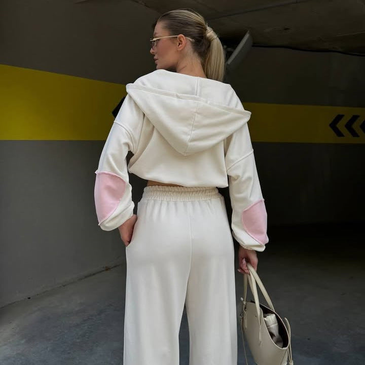Damen sportliches Set mit cropped Oberteil und weitem Hosen WW