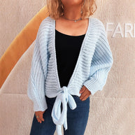 Damen Strickjacke mit verspieltem Bindegürtel und voluminösen Ärmeln WW