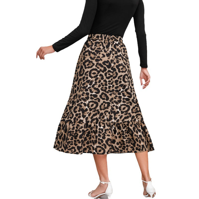Damen Midirock mit elegantem Leoprint und fließendem Schnitt W&W Mode