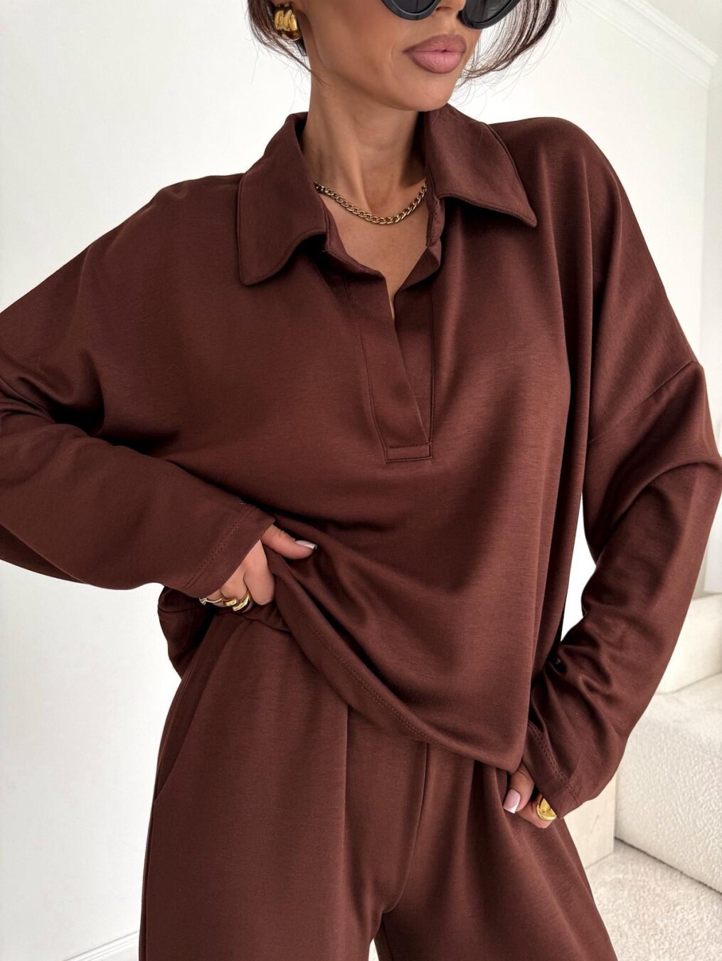 Damen Relaxed-Fit Poloshirt mit Knopfleiste und weiten Ärmeln WW