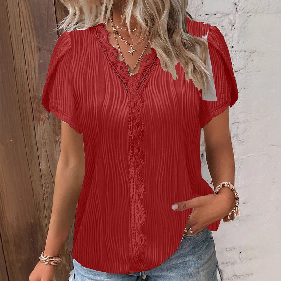 Damen spitzenbesetzte knopfleistenbluse WW