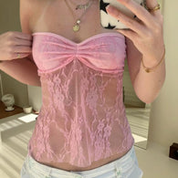Damen Bandeau-Oberteil mit filigranem Spitzenmuster WW