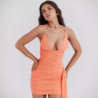 Damen ärmelloses Wickelkleid mit gerafftem Design WW