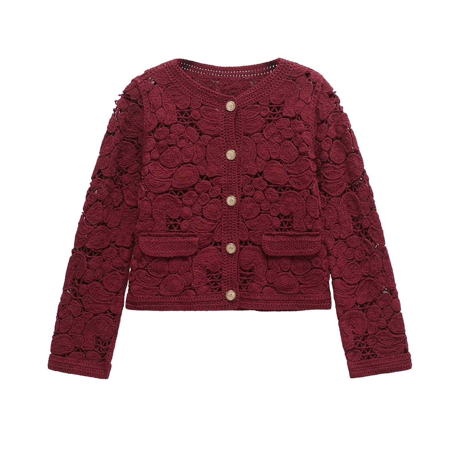 Damen Strickjacke aus feiner Spitze mit dekorativen Knopfdetails und eleganter Silhouette WW