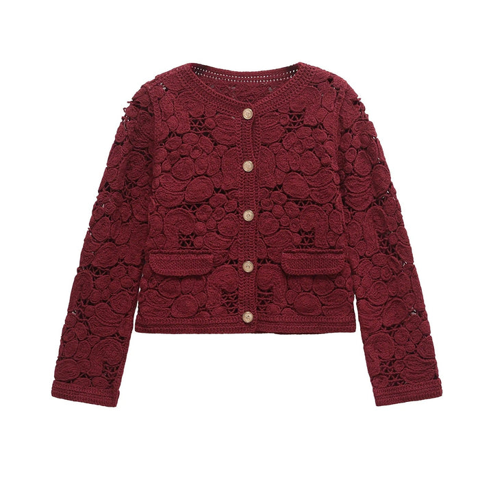 Damen Strickjacke aus feiner Spitze mit dekorativen Knopfdetails und eleganter Silhouette W&W Mode