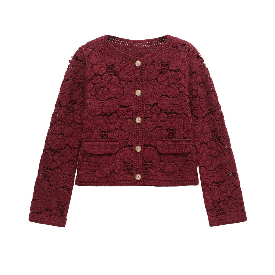 Damen Strickjacke aus feiner Spitze mit dekorativen Knopfdetails und eleganter Silhouette WW
