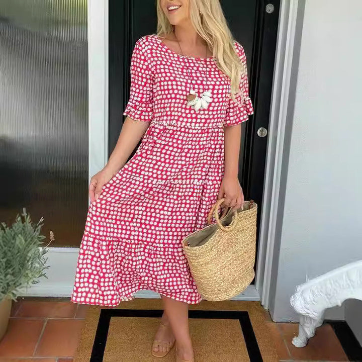 W&W Mode | Sommer Rundhals Bedrucktes Kurzarmkleid