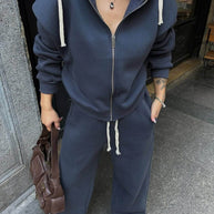 Damen sportlicher Fleece-Hoodie und lässige Jogginghose Set WW