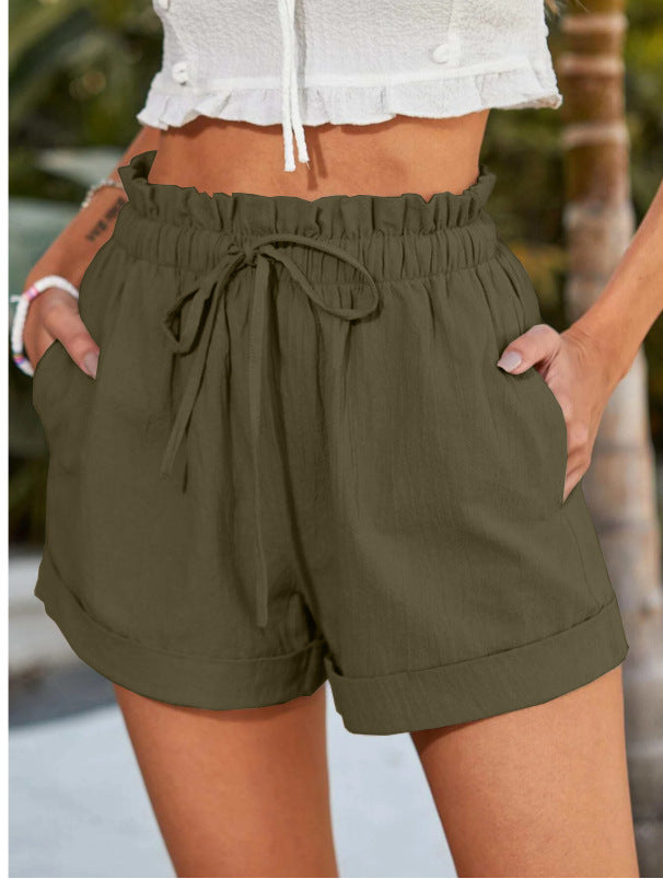 Damen lässige Shorts mit elastischem Bund und Rüschendetail WW