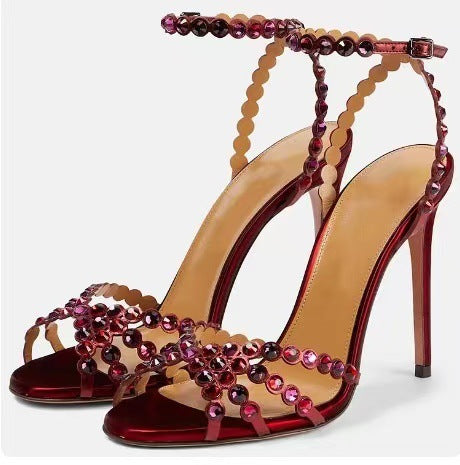 Damen atemberaubende High-Heel Knöchelriemen Sandalen mit dekorativen Perlenakzenten WW