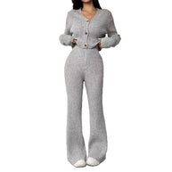 Damen Strick Set mit V-Ausschnitt und weitem Bein WW