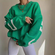 Damen lässiger Oversized Sweater mit kontrastierenden Ärmeln WW